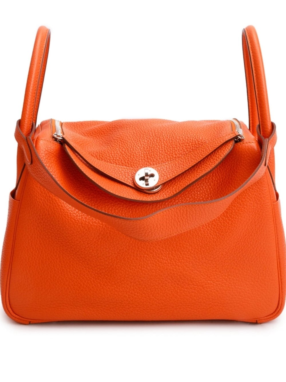 Hermes, Feu Taurillon Clemence Leather Lindy 30 In Orange With Box And Dustbag.